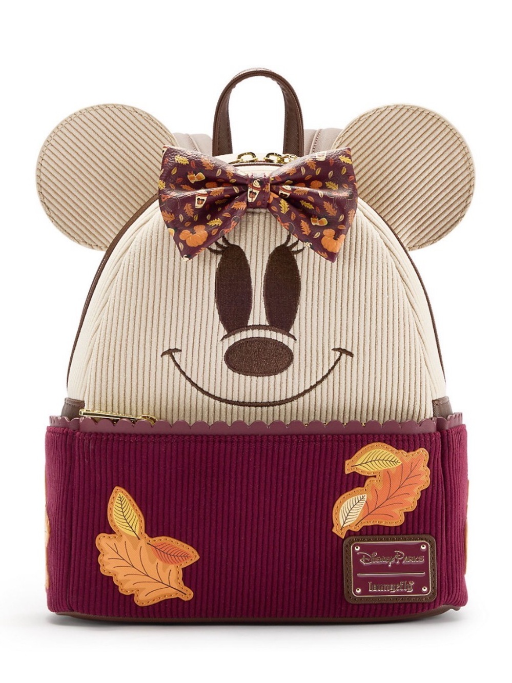 Disney Park Loungefly Minnie Mouse Corduroy Fall Mini Backpack NWT